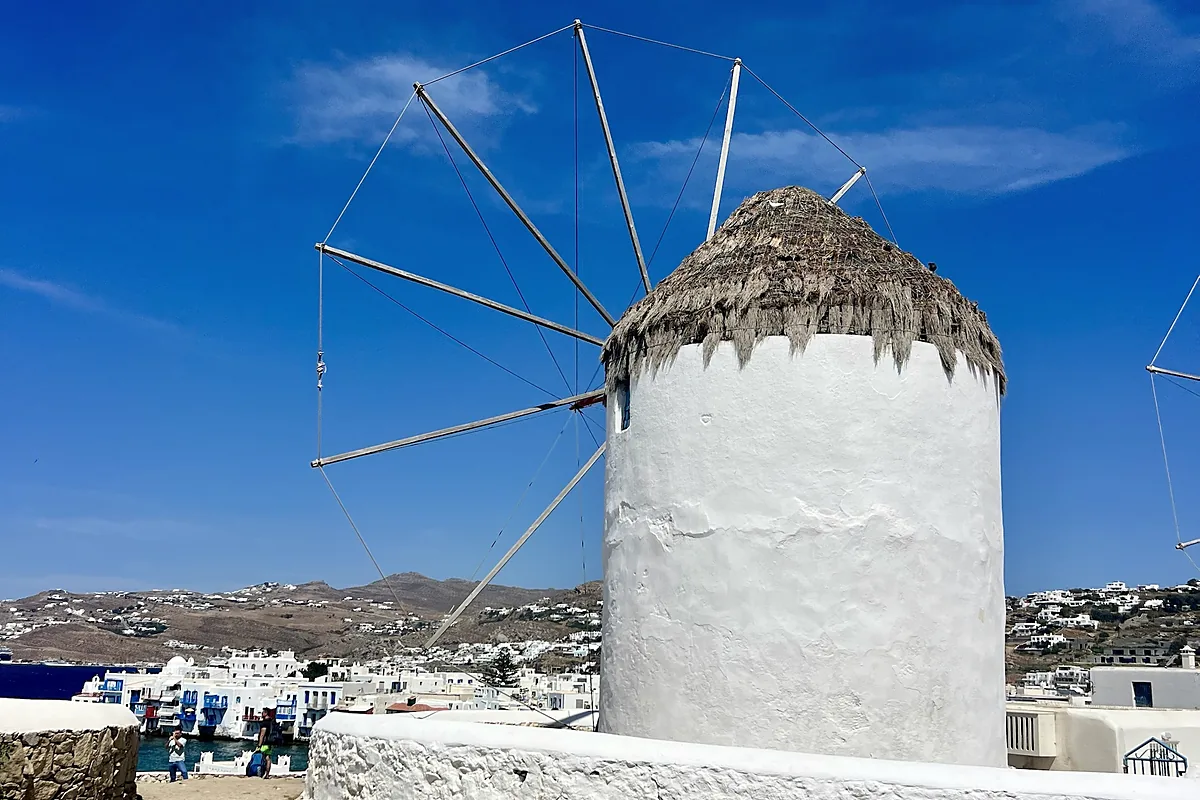 Mykonos windmills and coastal view